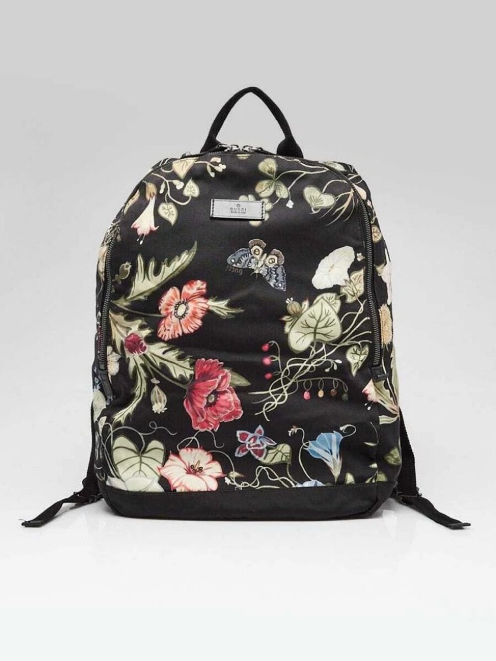 Gucci Black Floral Printed Canvas Backpack Bag - Picture 1 of 12